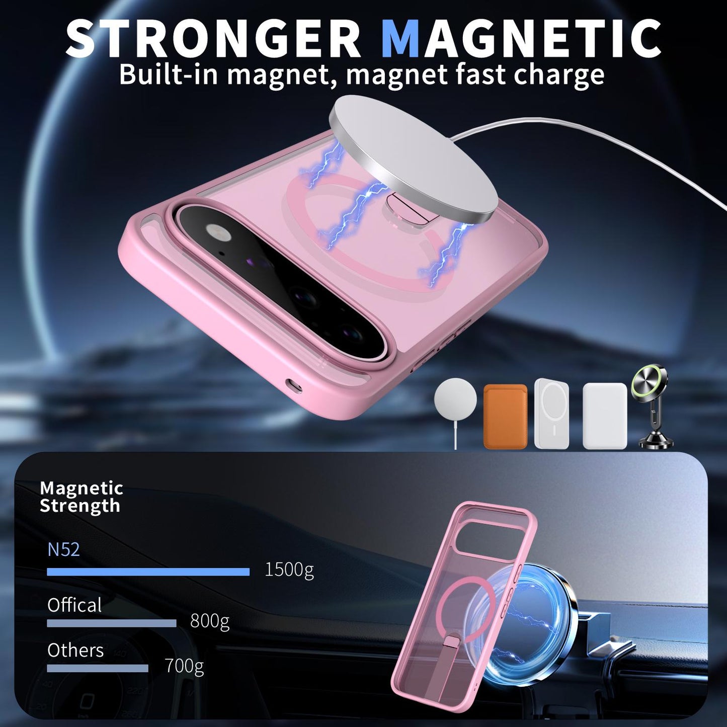 For Google Pixel 11 Kalebol Star Shine Skin Feel MagSafe Phone Case with Straight Fold Holder(Cherry Blossom Pink)