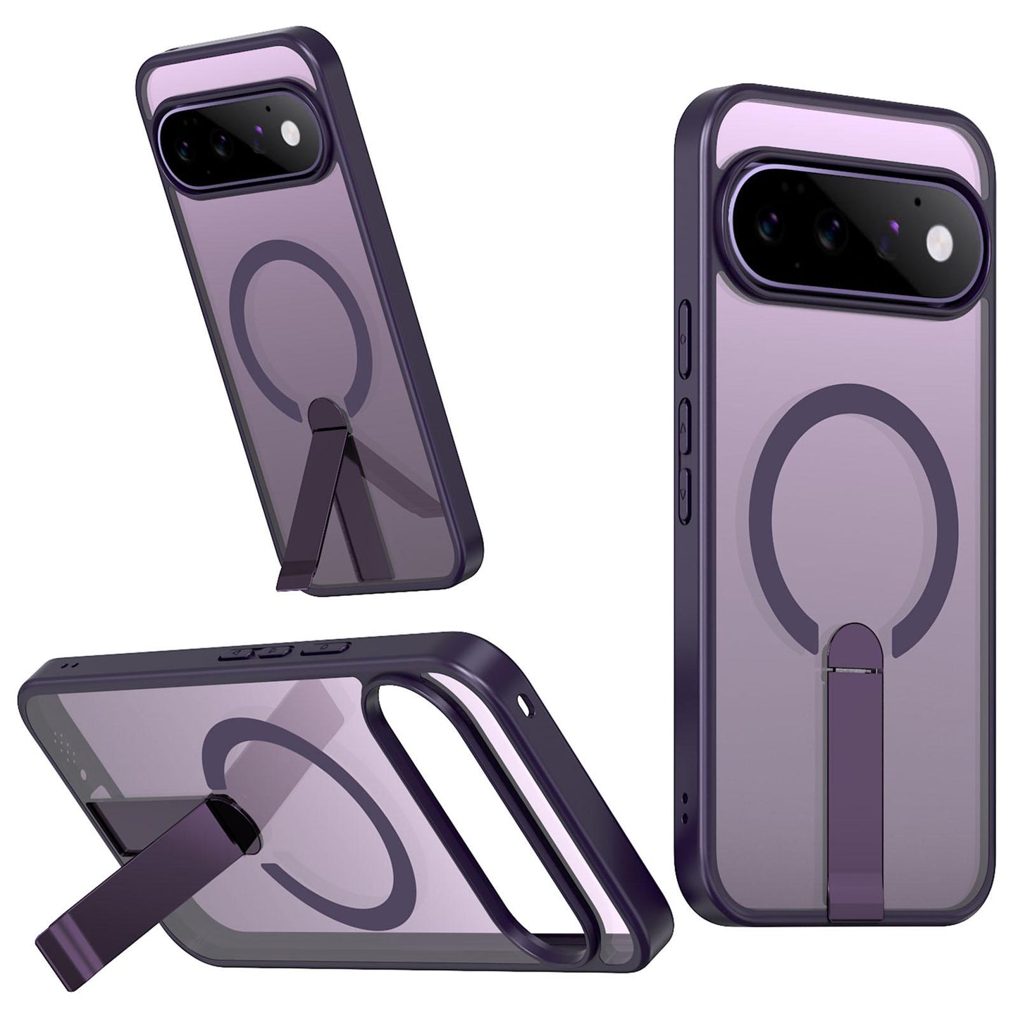 For Google Pixel 11 Kalebol Star Shine Skin Feel MagSafe Phone Case with Straight Fold Holder(Purple)