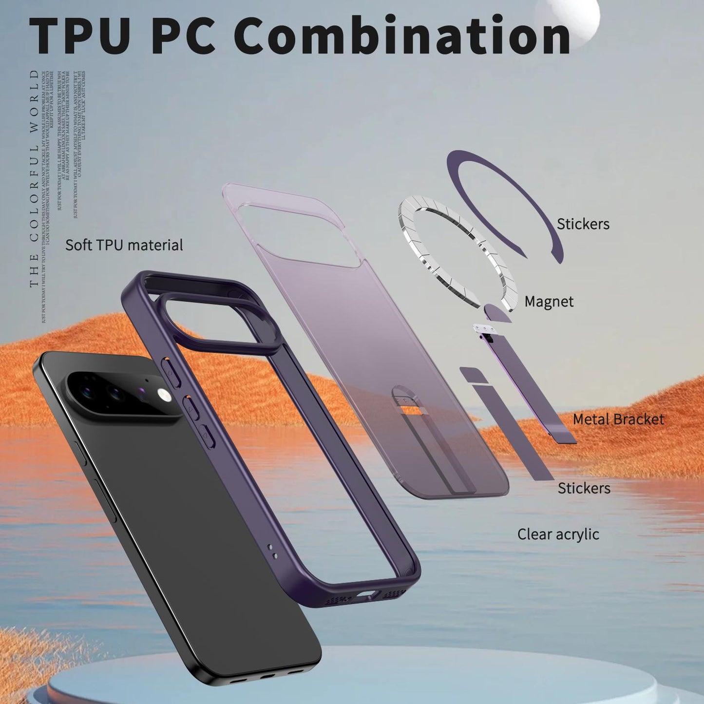 For Google Pixel 11 Kalebol Star Shine Skin Feel MagSafe Phone Case with Straight Fold Holder(Purple)