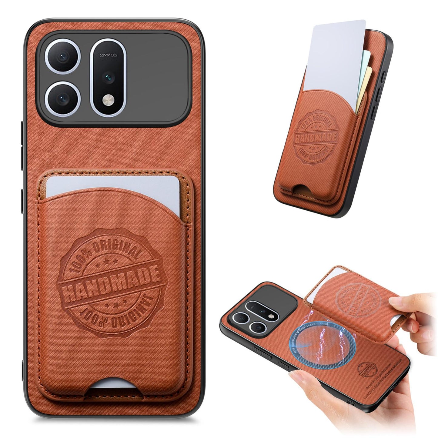 For Honor Win Turbo 5G Twill Fabric Leather-Skin Magnetic Card Bag Phone Case(Brown)