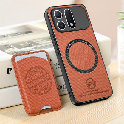 For Honor Win Turbo 5G Twill Fabric Leather-Skin Magnetic Card Bag Phone Case(Brown)