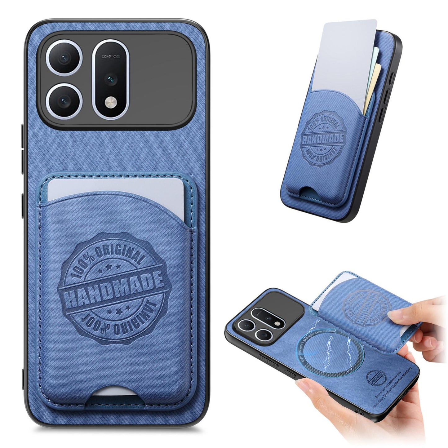 For Honor Win Turbo 5G Twill Fabric Leather-Skin Magnetic Card Bag Phone Case(Blue)