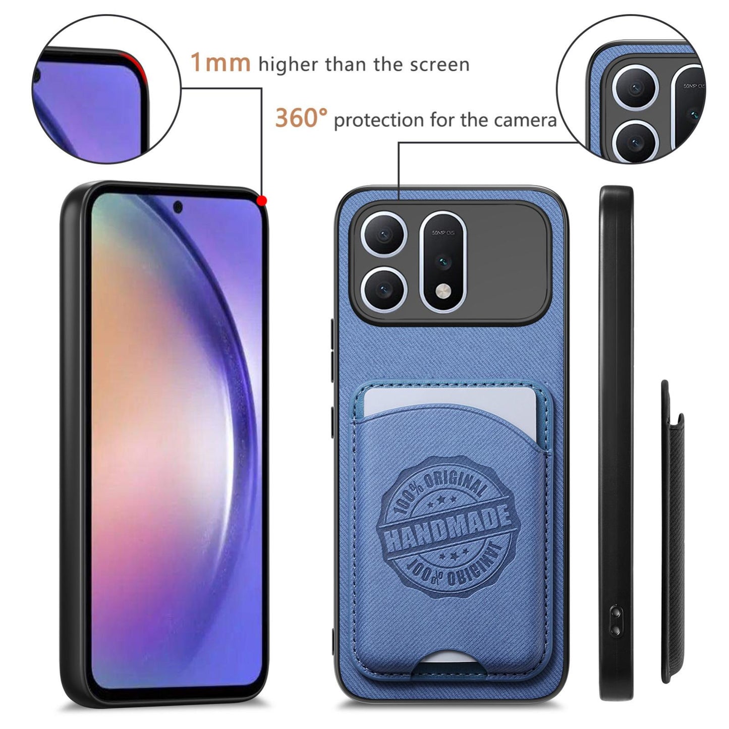For Honor Win Turbo 5G Twill Fabric Leather-Skin Magnetic Card Bag Phone Case(Blue)
