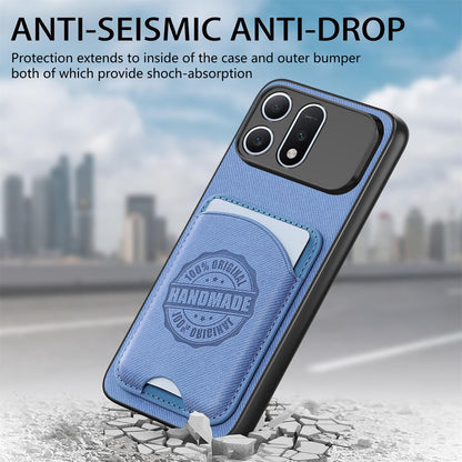 For Honor Win Turbo 5G Twill Fabric Leather-Skin Magnetic Card Bag Phone Case(Blue)