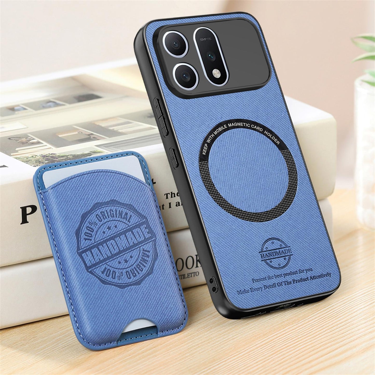 For Honor Win Turbo 5G Twill Fabric Leather-Skin Magnetic Card Bag Phone Case(Blue)