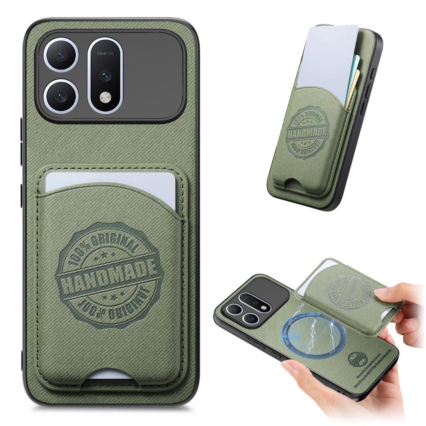 For Honor Win Turbo 5G Twill Fabric Leather-Skin Magnetic Card Bag Phone Case(Green)