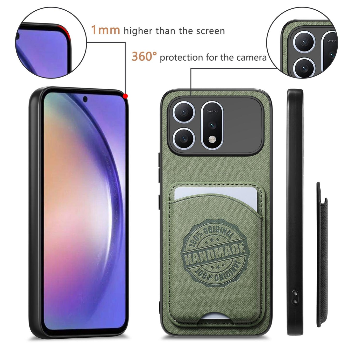 For Honor Win Turbo 5G Twill Fabric Leather-Skin Magnetic Card Bag Phone Case(Green)