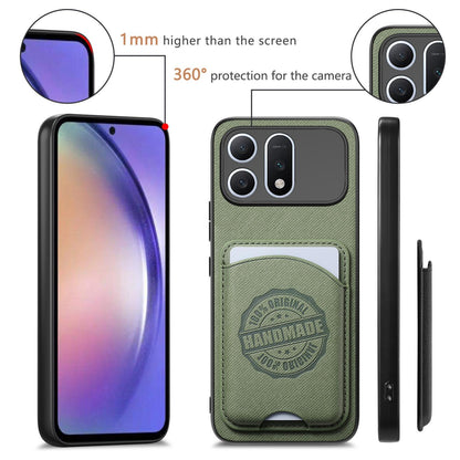 For Honor Win Turbo 5G Twill Fabric Leather-Skin Magnetic Card Bag Phone Case(Green)