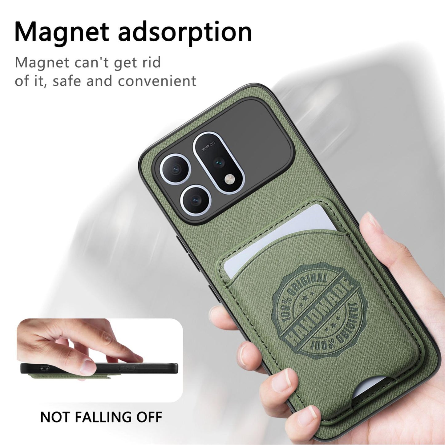 For Honor Win Turbo 5G Twill Fabric Leather-Skin Magnetic Card Bag Phone Case(Green)