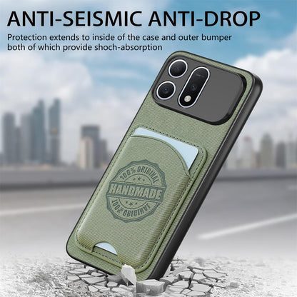 For Honor Win Turbo 5G Twill Fabric Leather-Skin Magnetic Card Bag Phone Case(Green)