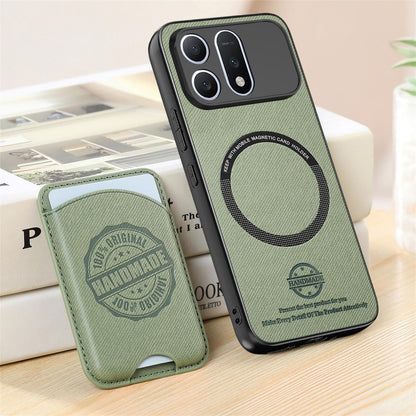 For Honor Win Turbo 5G Twill Fabric Leather-Skin Magnetic Card Bag Phone Case(Green)