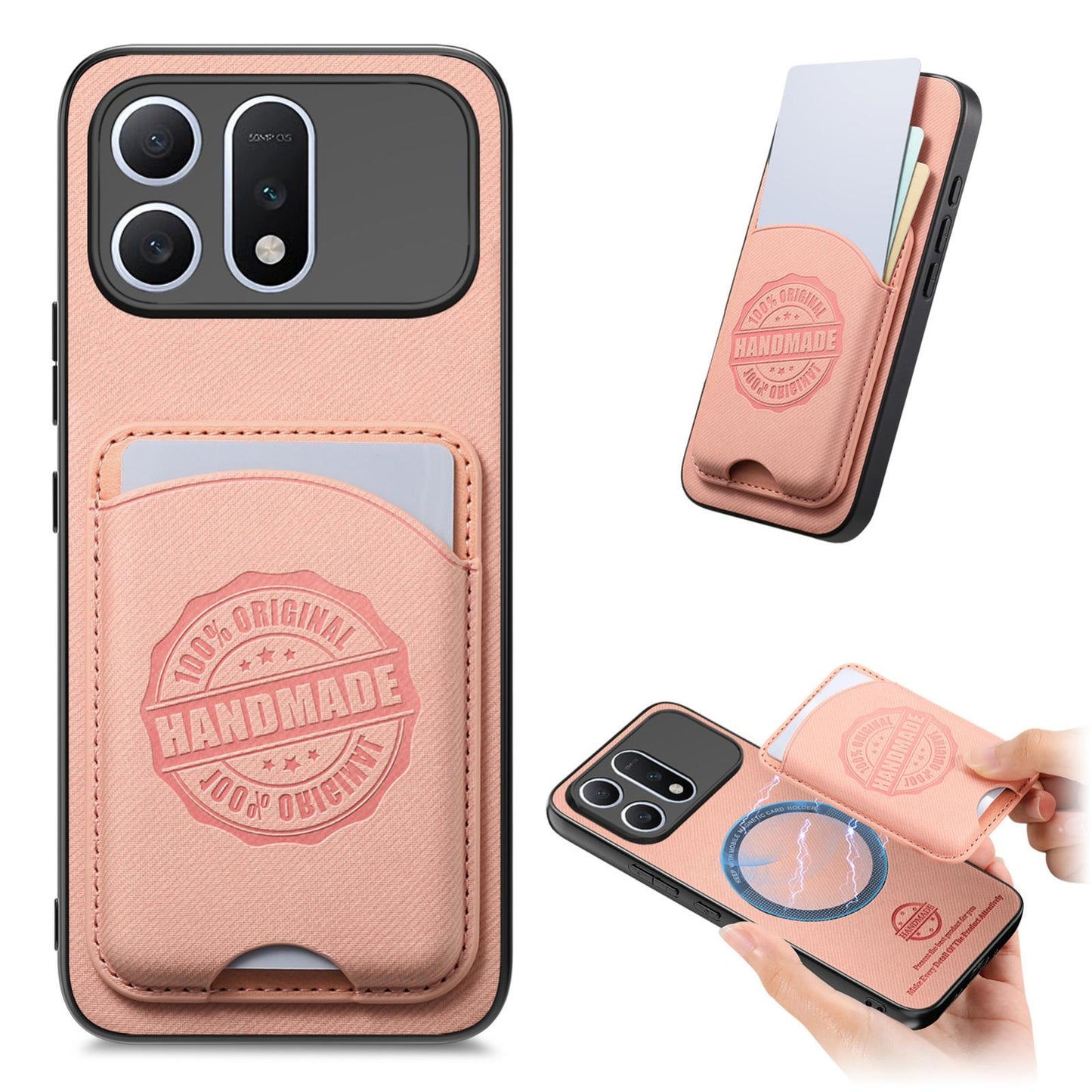 For Honor Win Turbo 5G Twill Fabric Leather-Skin Magnetic Card Bag Phone Case(Pink)