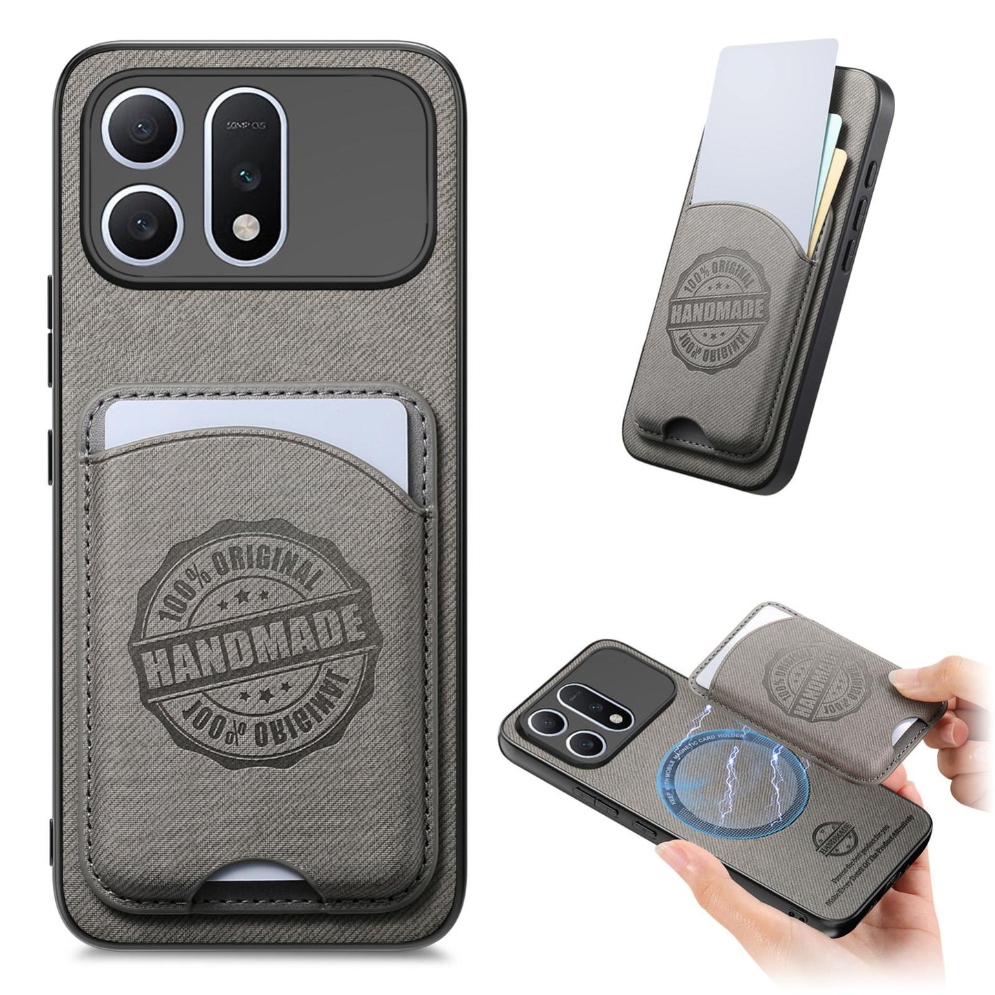 For Honor Win Turbo 5G Twill Fabric Leather-Skin Magnetic Card Bag Phone Case(Gray)
