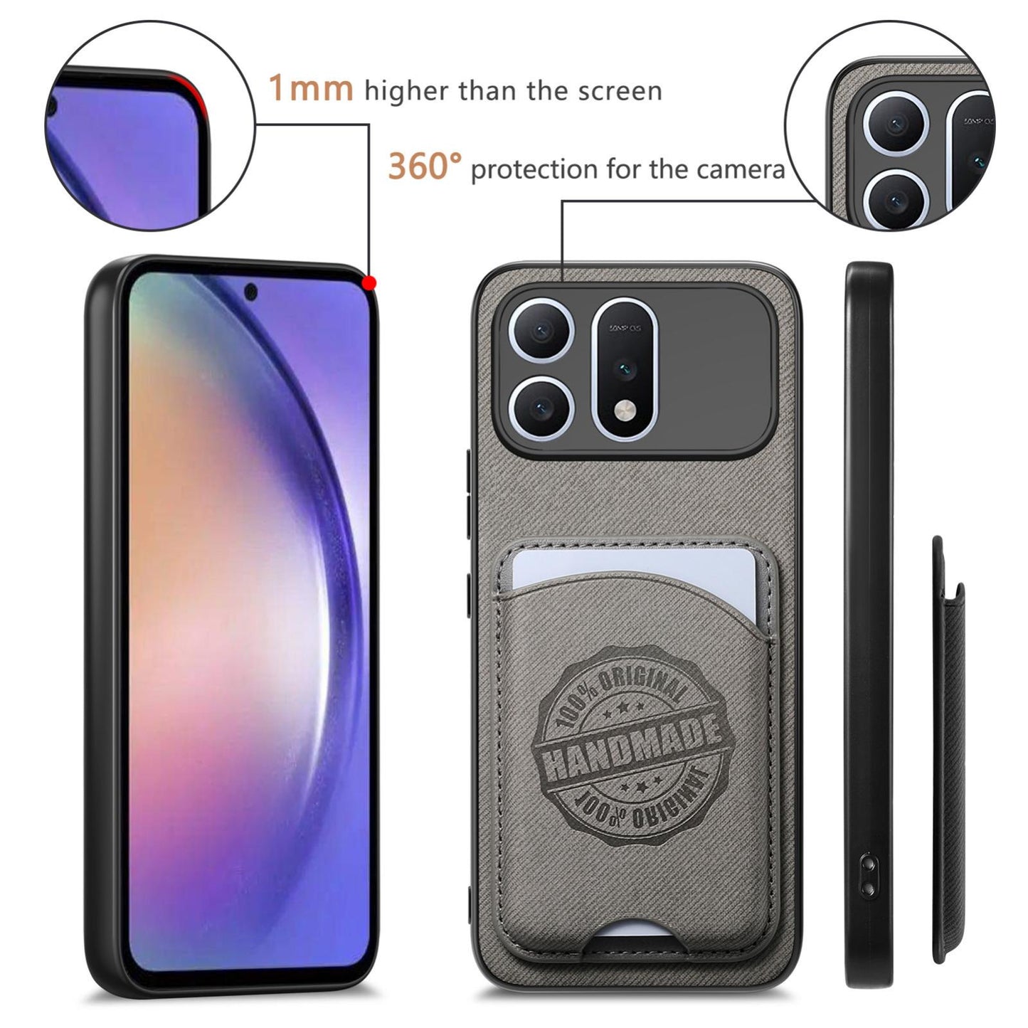 For Honor Win Turbo 5G Twill Fabric Leather-Skin Magnetic Card Bag Phone Case(Gray)