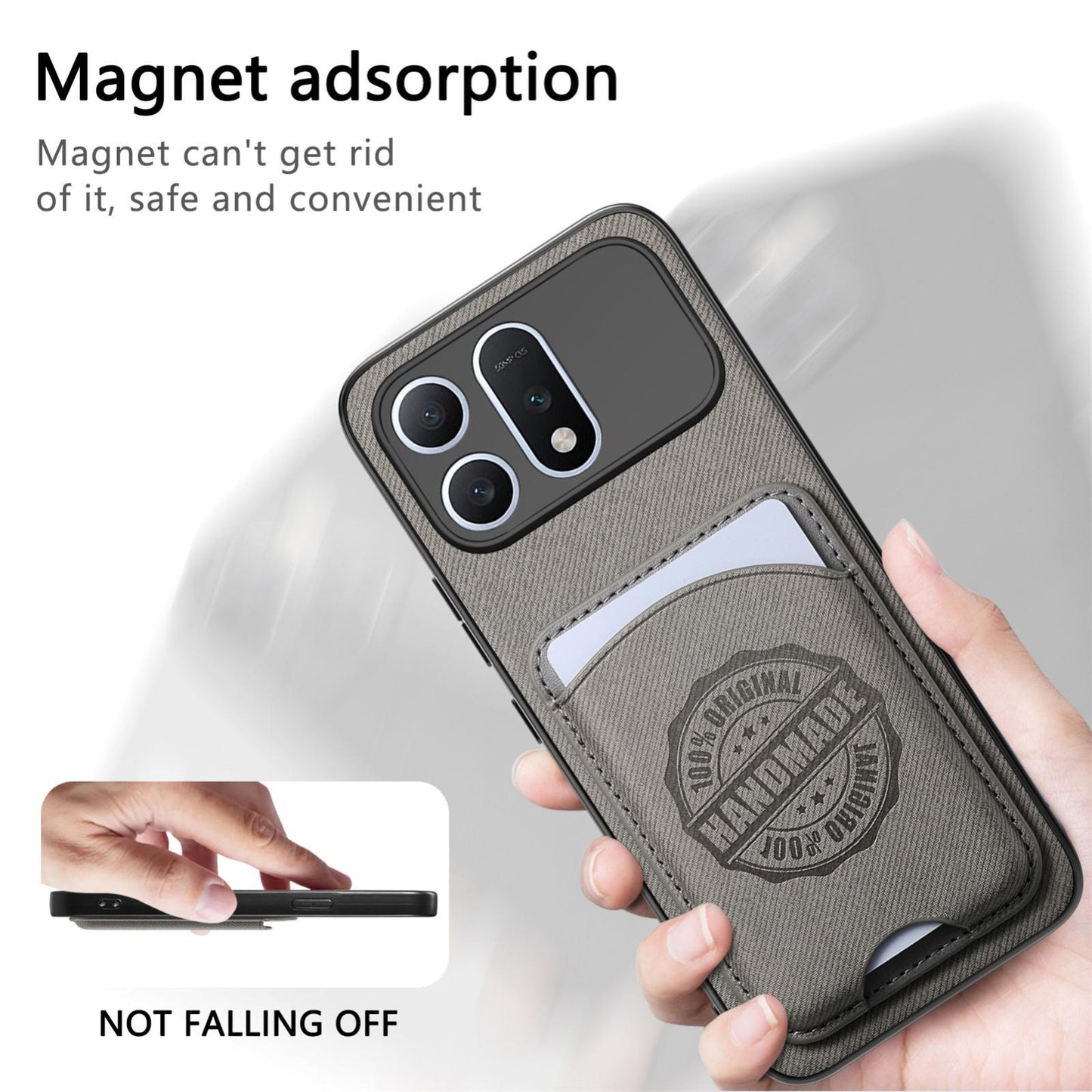 For Honor Win Turbo 5G Twill Fabric Leather-Skin Magnetic Card Bag Phone Case(Gray)