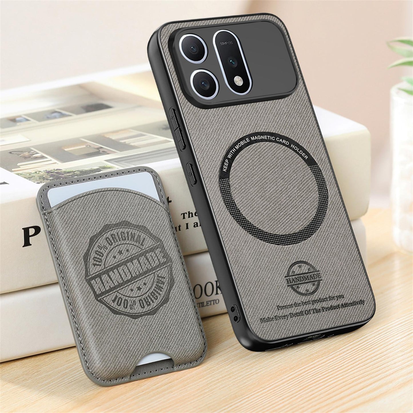 For Honor Win Turbo 5G Twill Fabric Leather-Skin Magnetic Card Bag Phone Case(Gray)