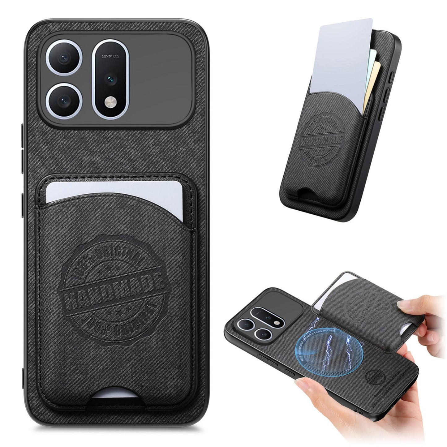 For Honor Win Turbo 5G Twill Fabric Leather-Skin Magnetic Card Bag Phone Case(Black)