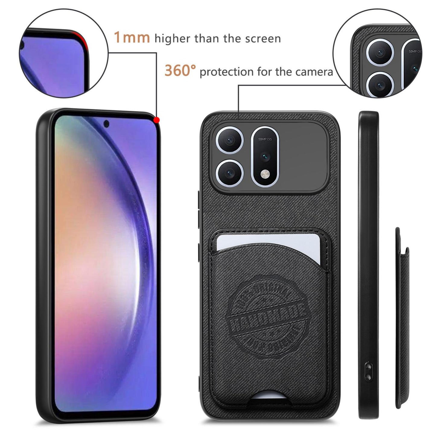 For Honor Win Turbo 5G Twill Fabric Leather-Skin Magnetic Card Bag Phone Case(Black)