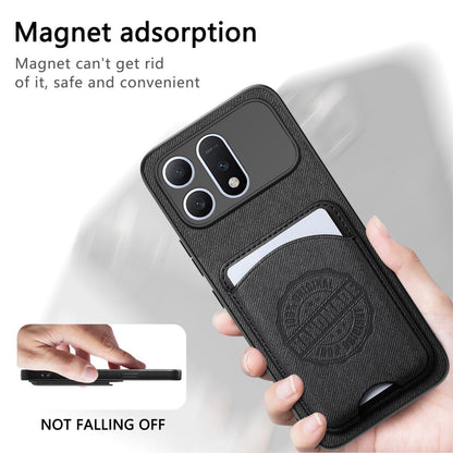 For Honor Win Turbo 5G Twill Fabric Leather-Skin Magnetic Card Bag Phone Case(Black)