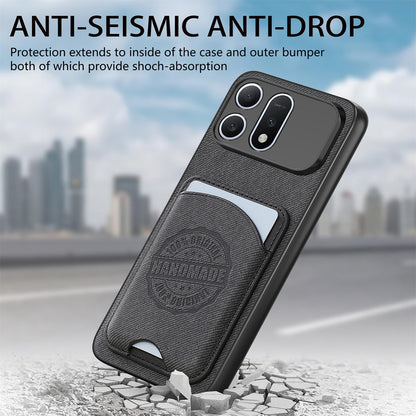 For Honor Win Turbo 5G Twill Fabric Leather-Skin Magnetic Card Bag Phone Case(Black)