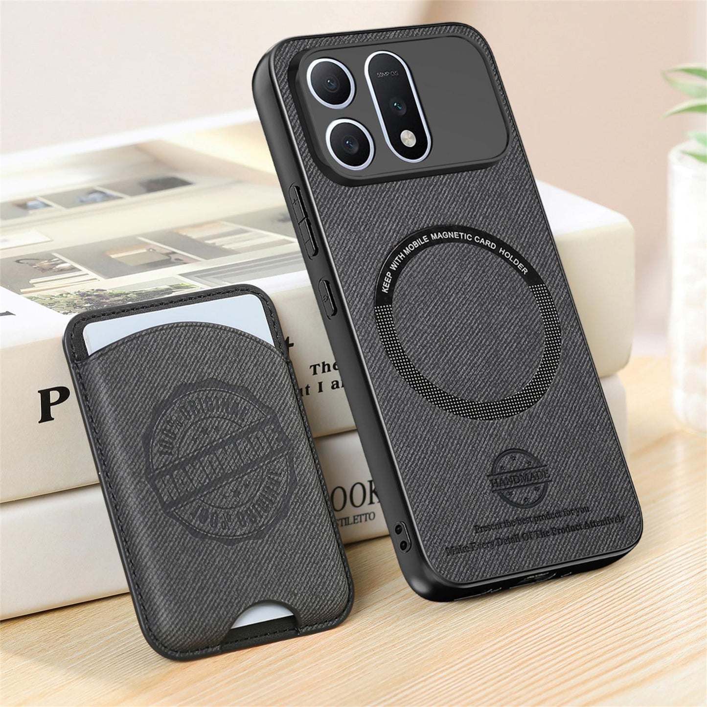 For Honor Win Turbo 5G Twill Fabric Leather-Skin Magnetic Card Bag Phone Case(Black)