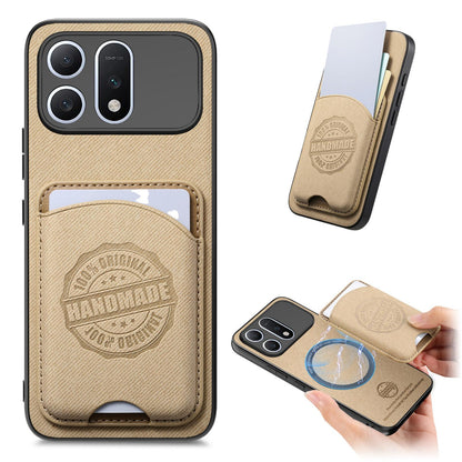 For Honor Win Turbo 5G Twill Fabric Leather-Skin Magnetic Card Bag Phone Case(Khaki)