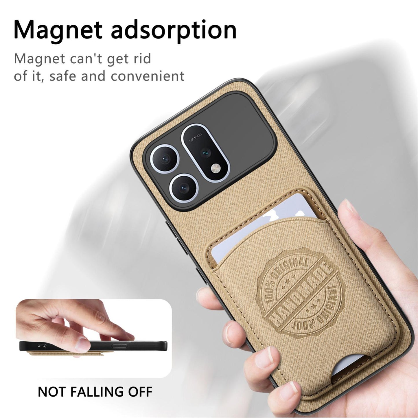 For Honor Win Turbo 5G Twill Fabric Leather-Skin Magnetic Card Bag Phone Case(Khaki)