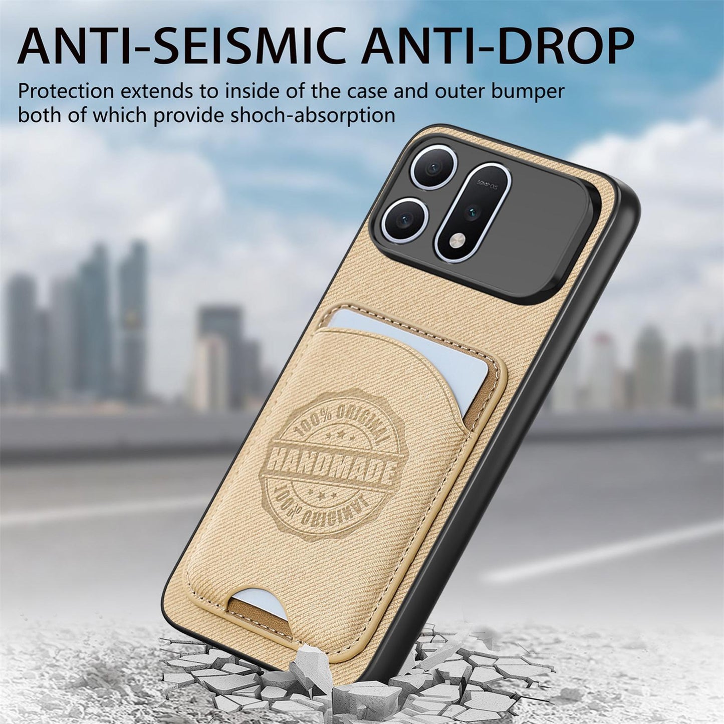 For Honor Win Turbo 5G Twill Fabric Leather-Skin Magnetic Card Bag Phone Case(Khaki)