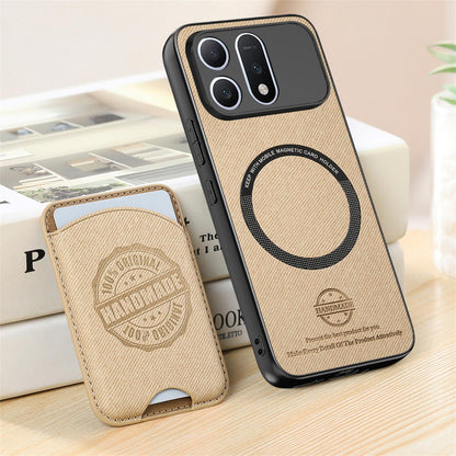 For Honor Win Turbo 5G Twill Fabric Leather-Skin Magnetic Card Bag Phone Case(Khaki)