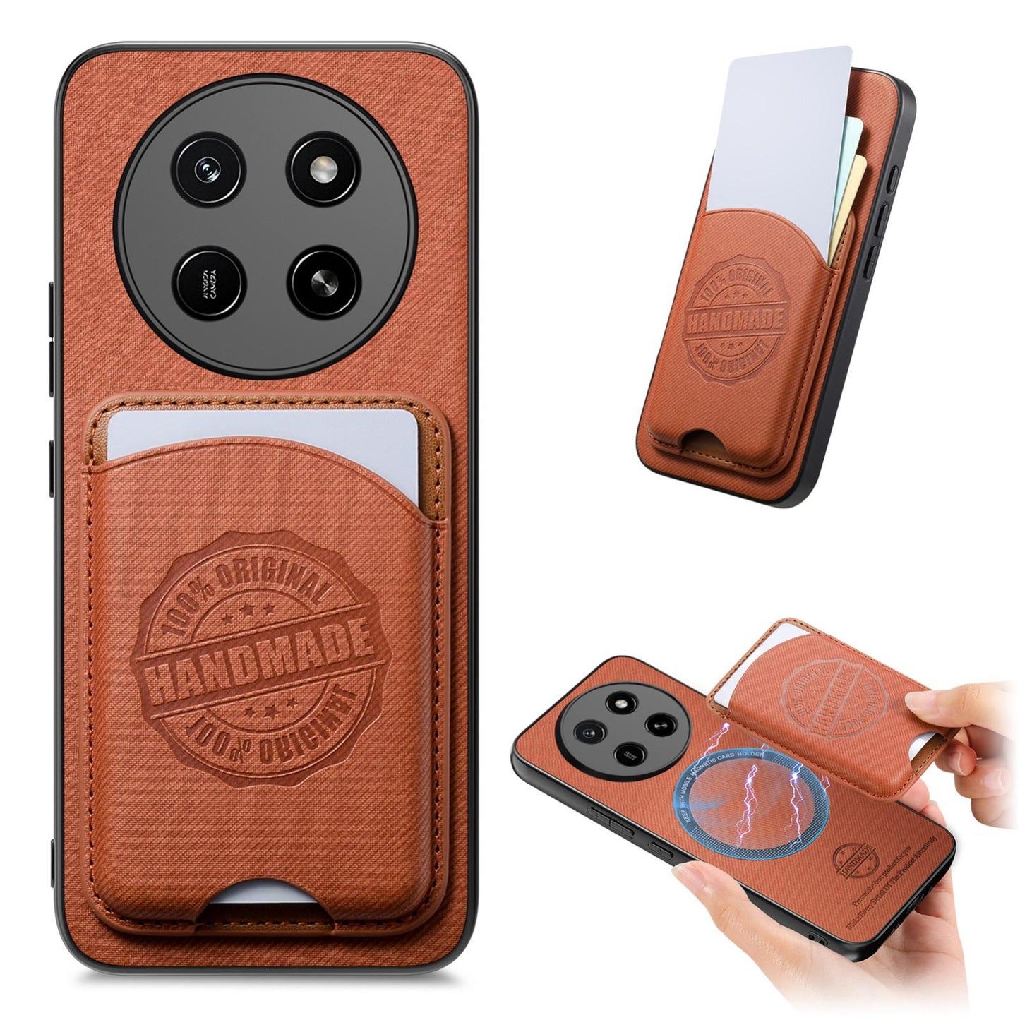 For Honor X80 Pro Max 5G Twill Fabric Leather-Skin Magnetic Card Bag Phone Case(Brown)