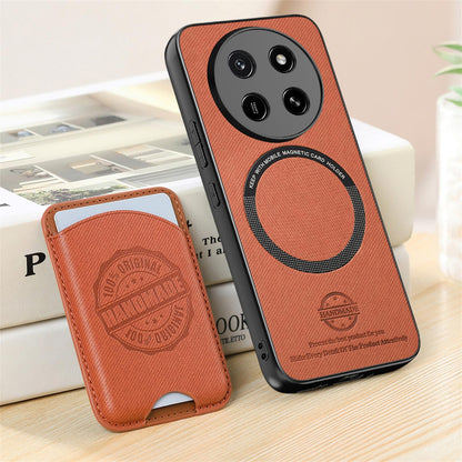 For Honor X80 Pro Max 5G Twill Fabric Leather-Skin Magnetic Card Bag Phone Case(Brown)