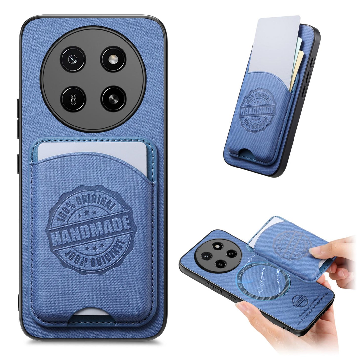 For Honor X80 Pro Max 5G Twill Fabric Leather-Skin Magnetic Card Bag Phone Case(Blue)