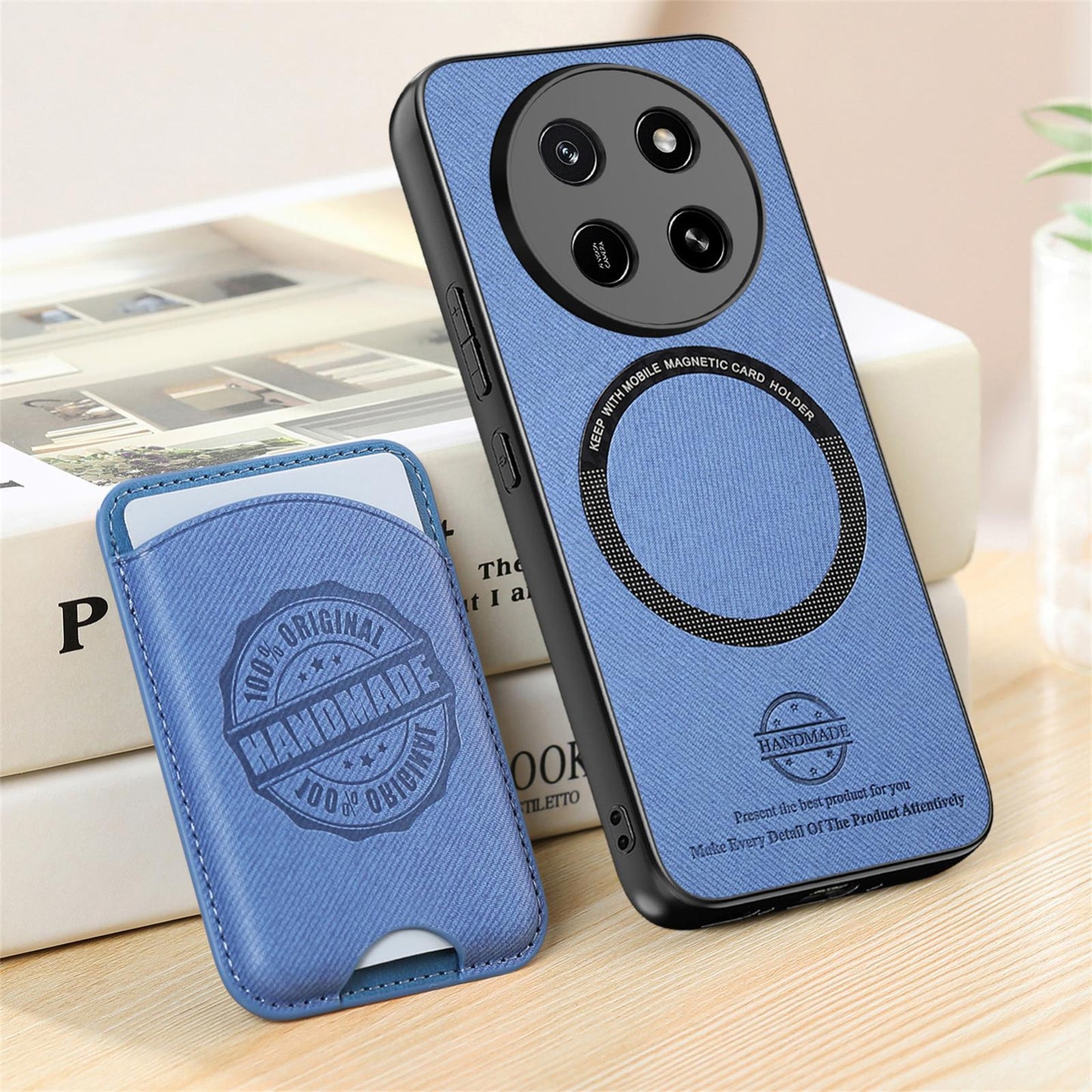 For Honor X80 Pro Max 5G Twill Fabric Leather-Skin Magnetic Card Bag Phone Case(Blue)