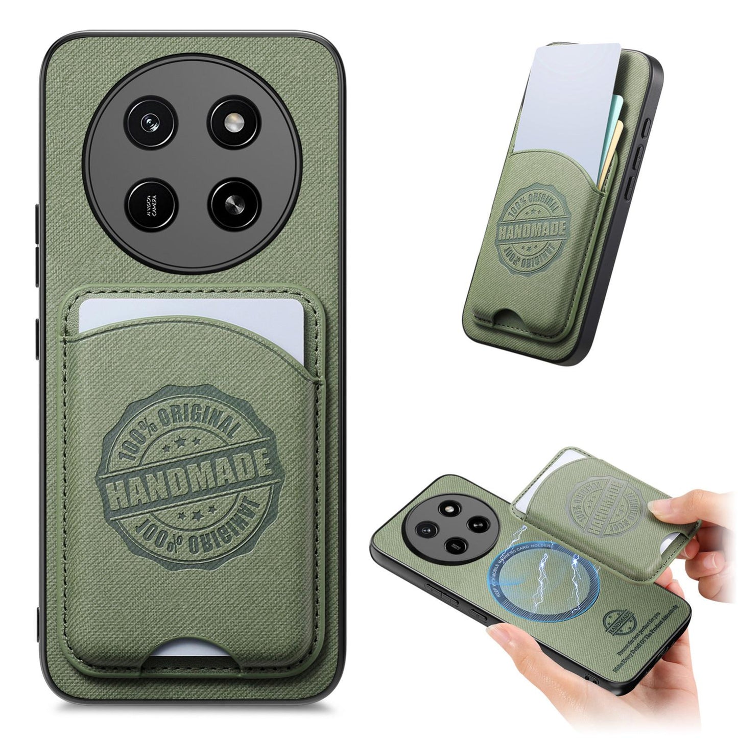For Honor X80 Pro Max 5G Twill Fabric Leather-Skin Magnetic Card Bag Phone Case(Green)