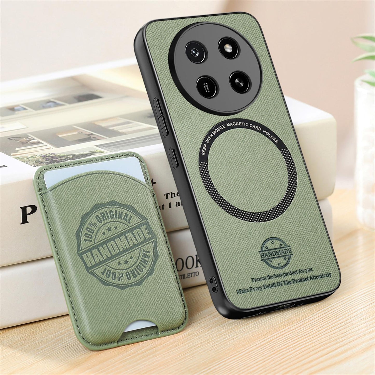 For Honor X80 Pro Max 5G Twill Fabric Leather-Skin Magnetic Card Bag Phone Case(Green)