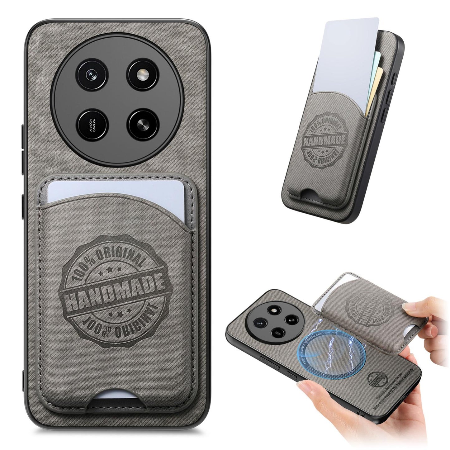 For Honor X80 Pro Max 5G Twill Fabric Leather-Skin Magnetic Card Bag Phone Case(Gray)