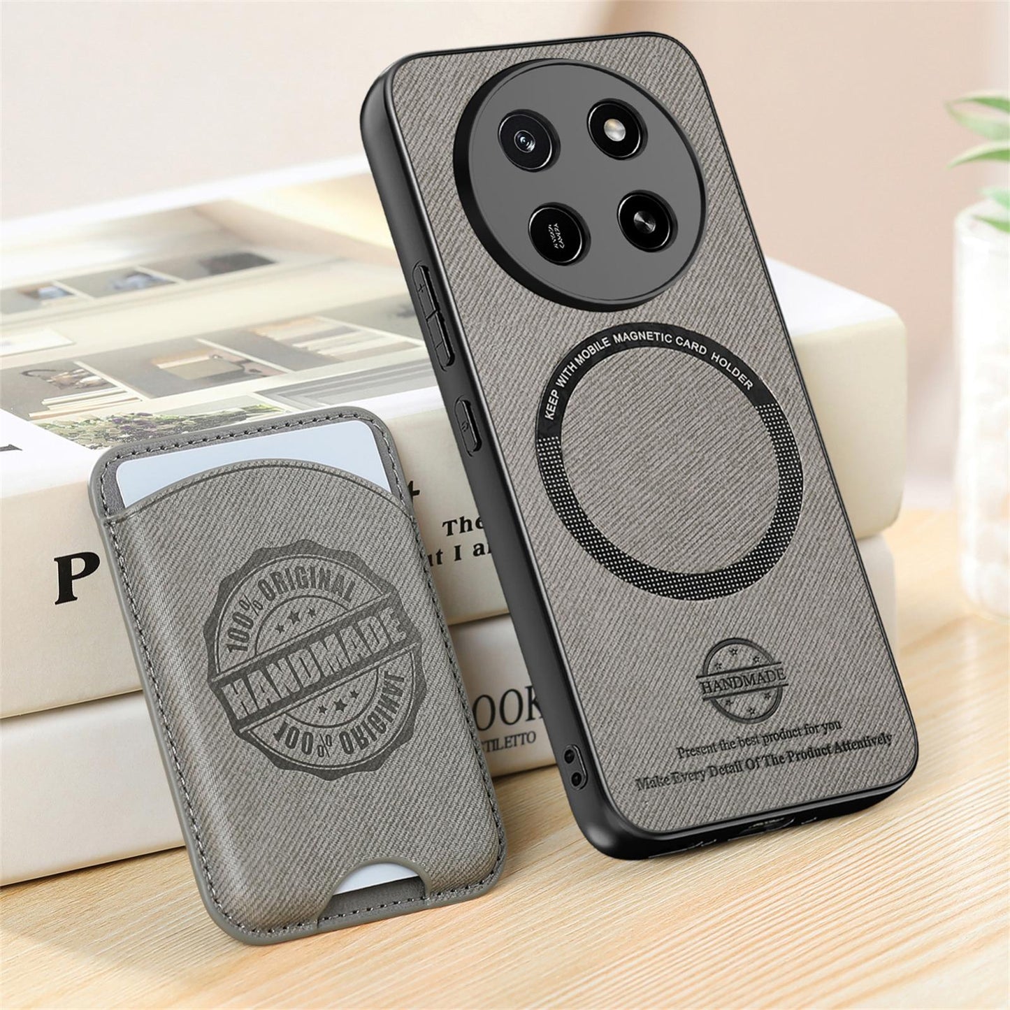 For Honor X80 Pro Max 5G Twill Fabric Leather-Skin Magnetic Card Bag Phone Case(Gray)