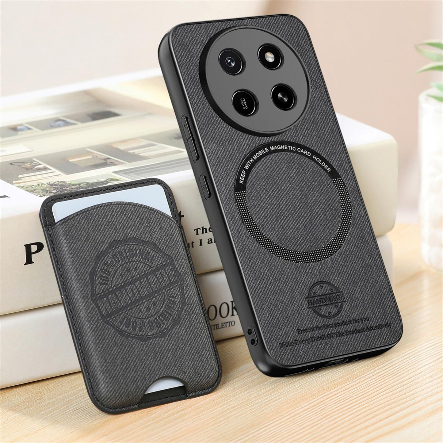 For Honor X80 Pro Max 5G Twill Fabric Leather-Skin Magnetic Card Bag Phone Case(Black)