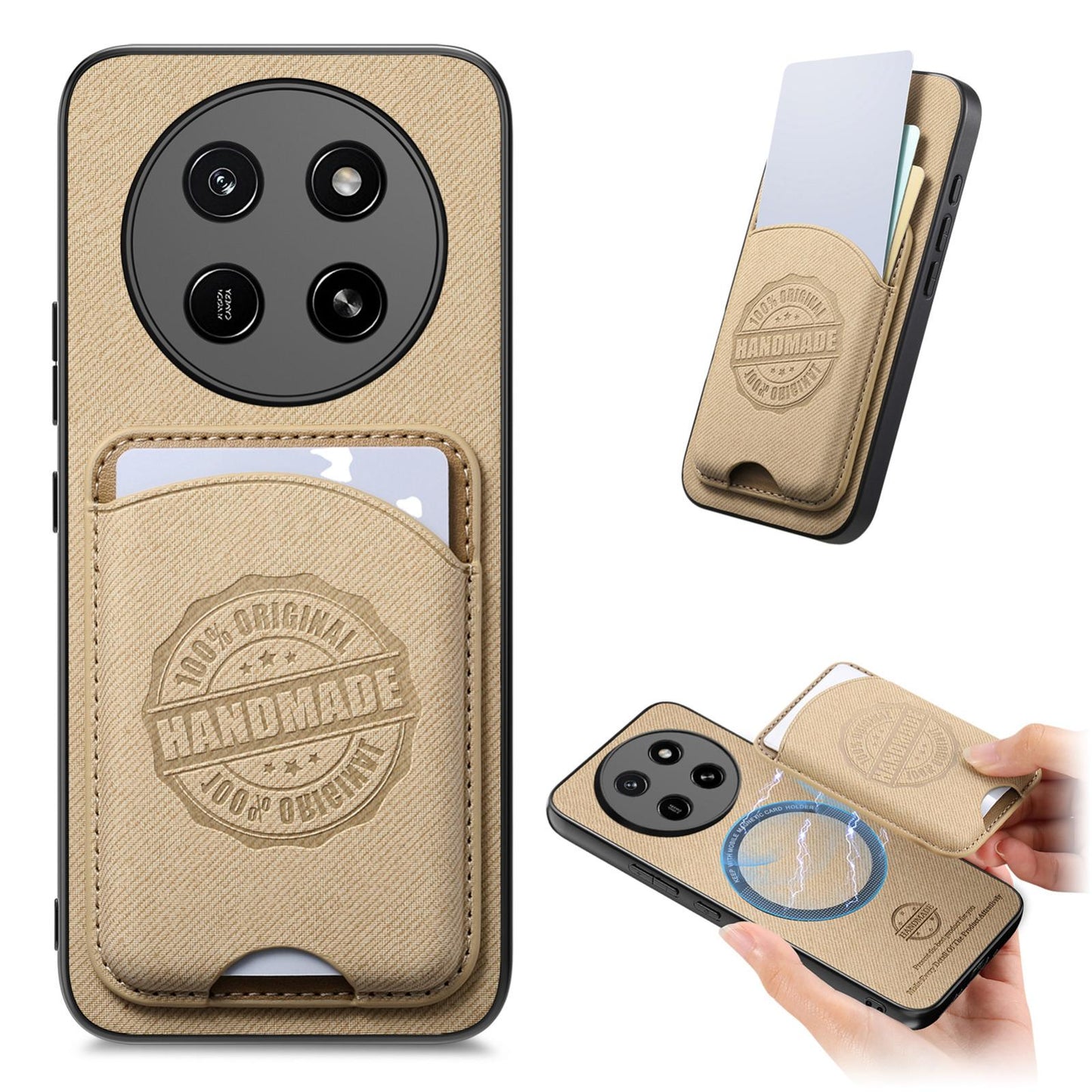 For Honor X80 Pro Max 5G Twill Fabric Leather-Skin Magnetic Card Bag Phone Case(Khaki)