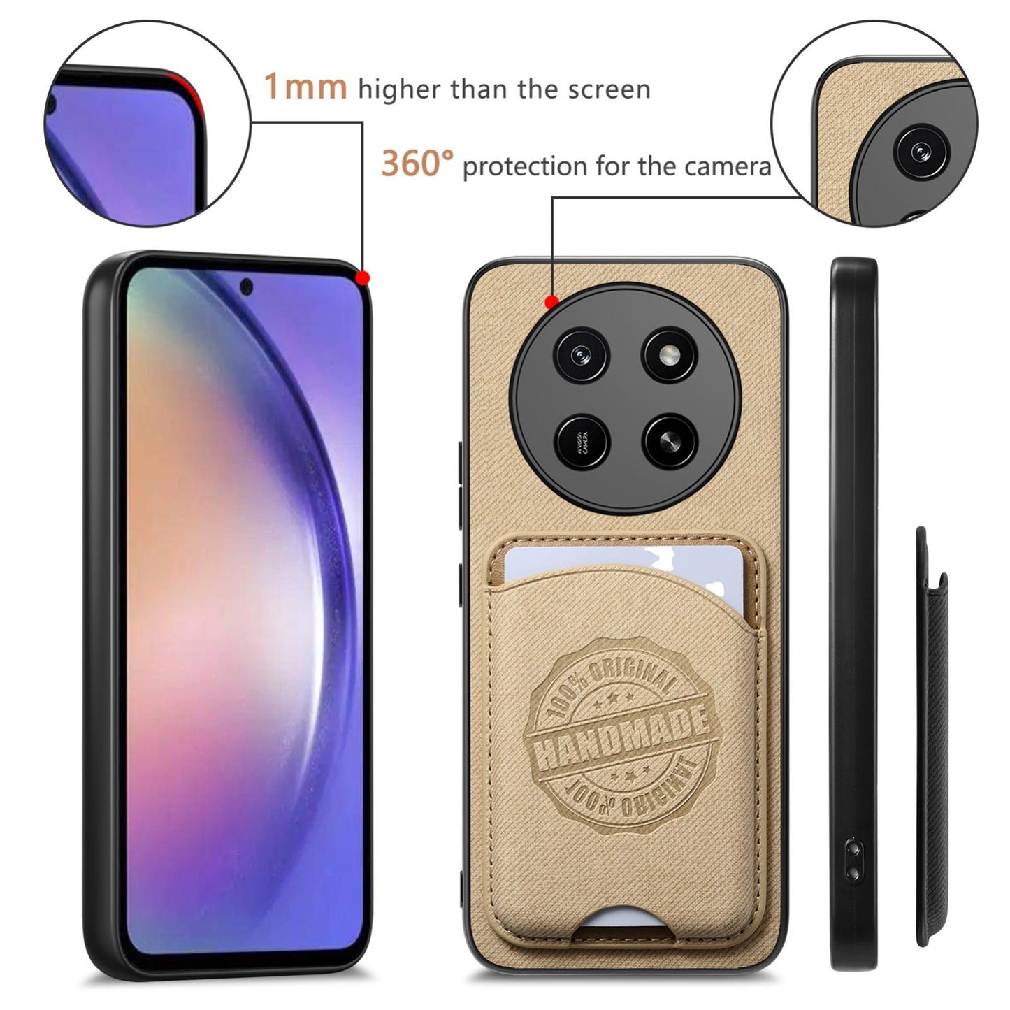 For Honor X80 Pro Max 5G Twill Fabric Leather-Skin Magnetic Card Bag Phone Case(Khaki)