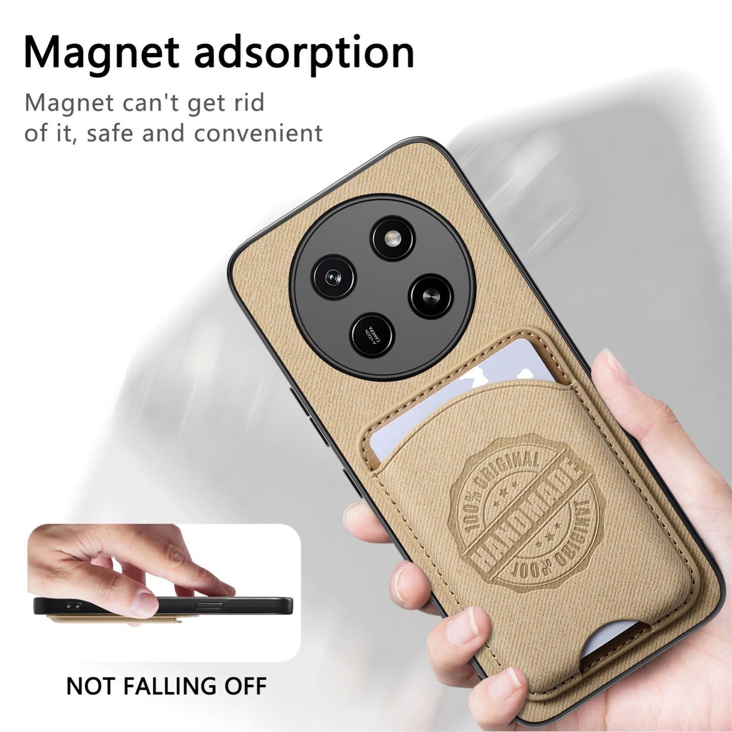 For Honor X80 Pro Max 5G Twill Fabric Leather-Skin Magnetic Card Bag Phone Case(Khaki)
