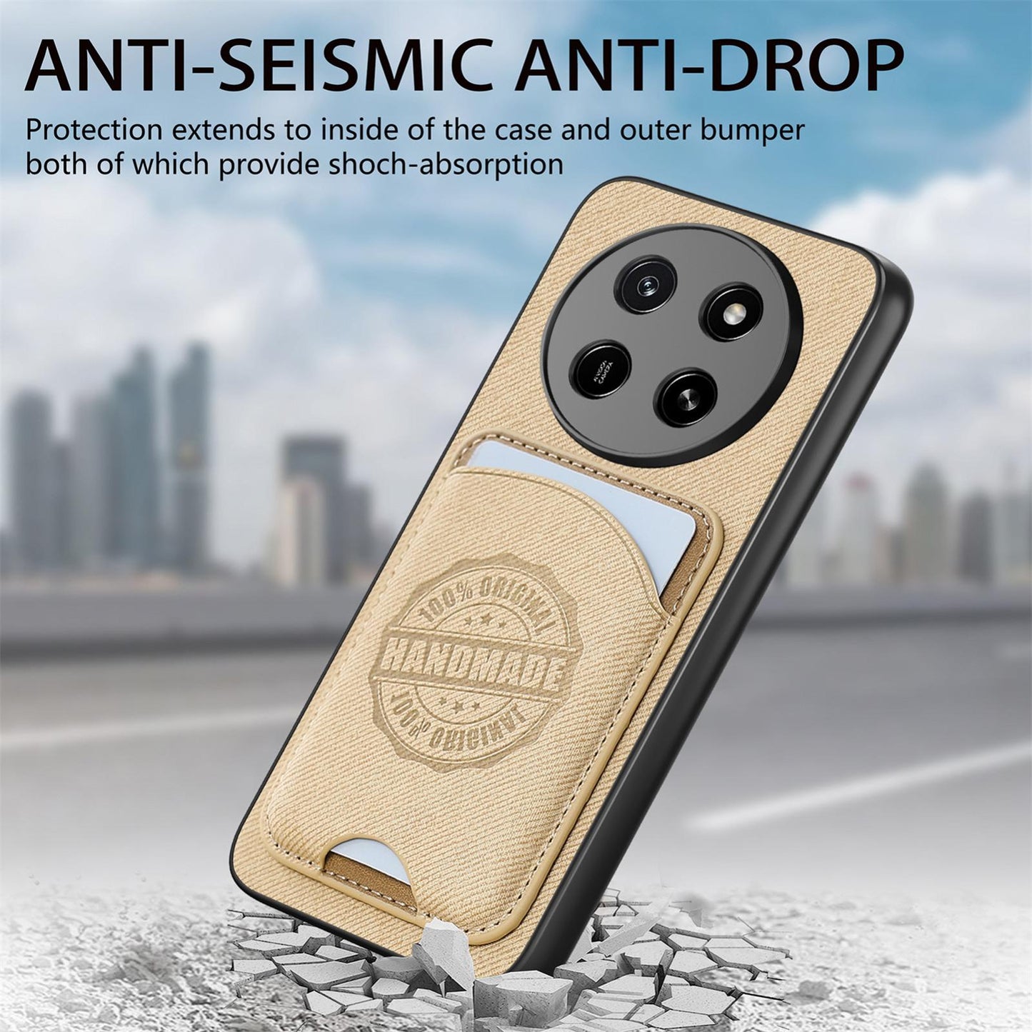 For Honor X80 Pro Max 5G Twill Fabric Leather-Skin Magnetic Card Bag Phone Case(Khaki)