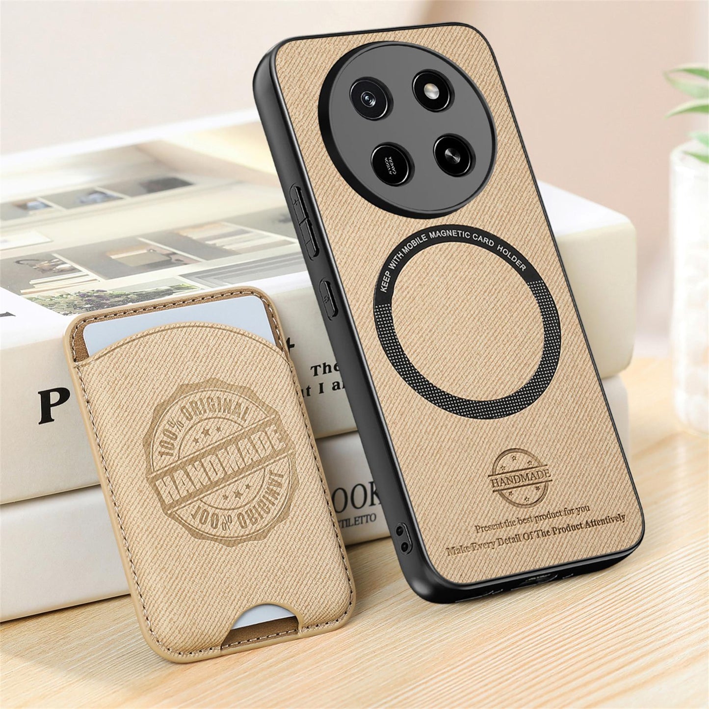 For Honor X80 Pro Max 5G Twill Fabric Leather-Skin Magnetic Card Bag Phone Case(Khaki)