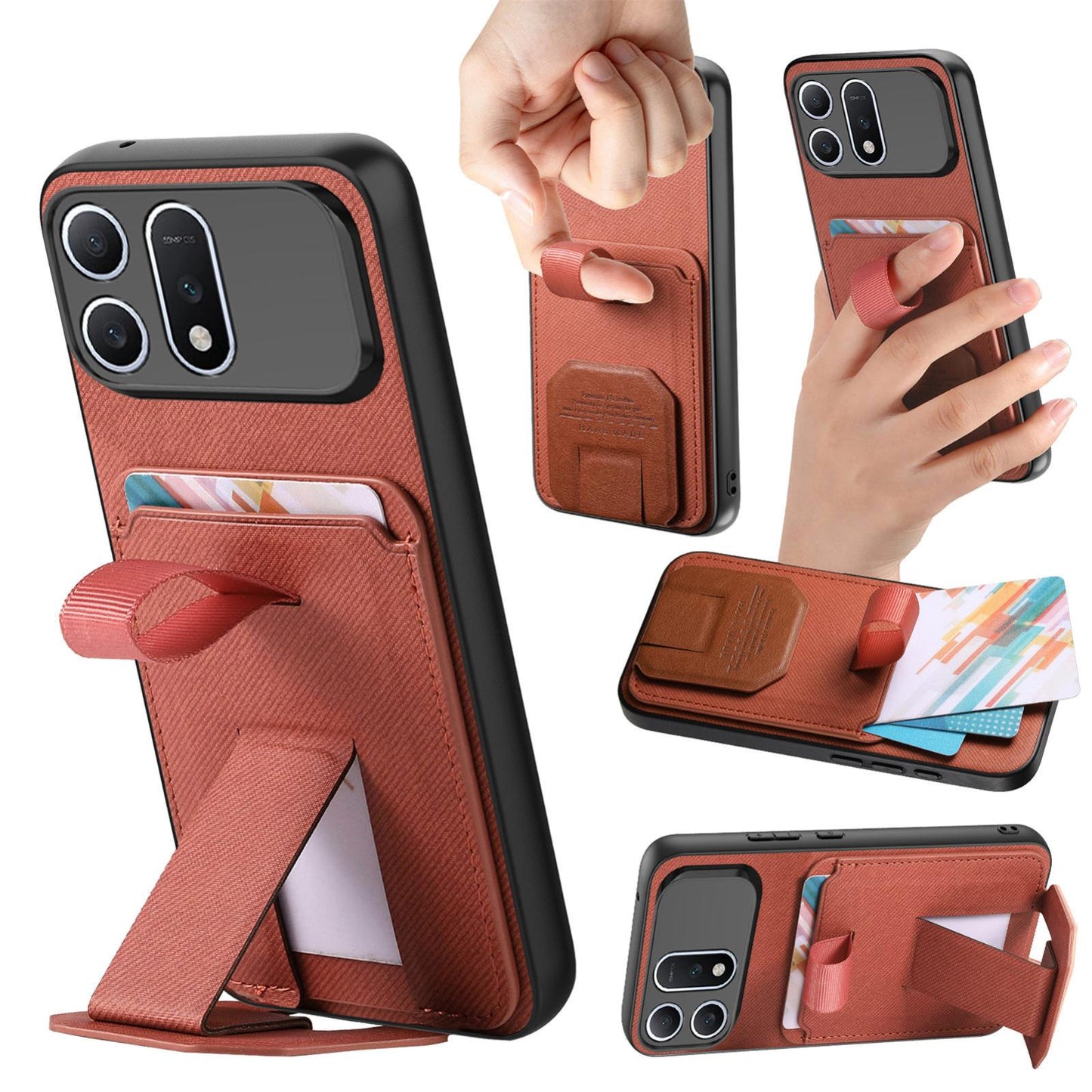 For Honor Win Turbo 5G Twill Fabric Card Bag Fold Holder Phone Case(Brown)