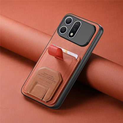 For Honor Win Turbo 5G Twill Fabric Card Bag Fold Holder Phone Case(Brown)