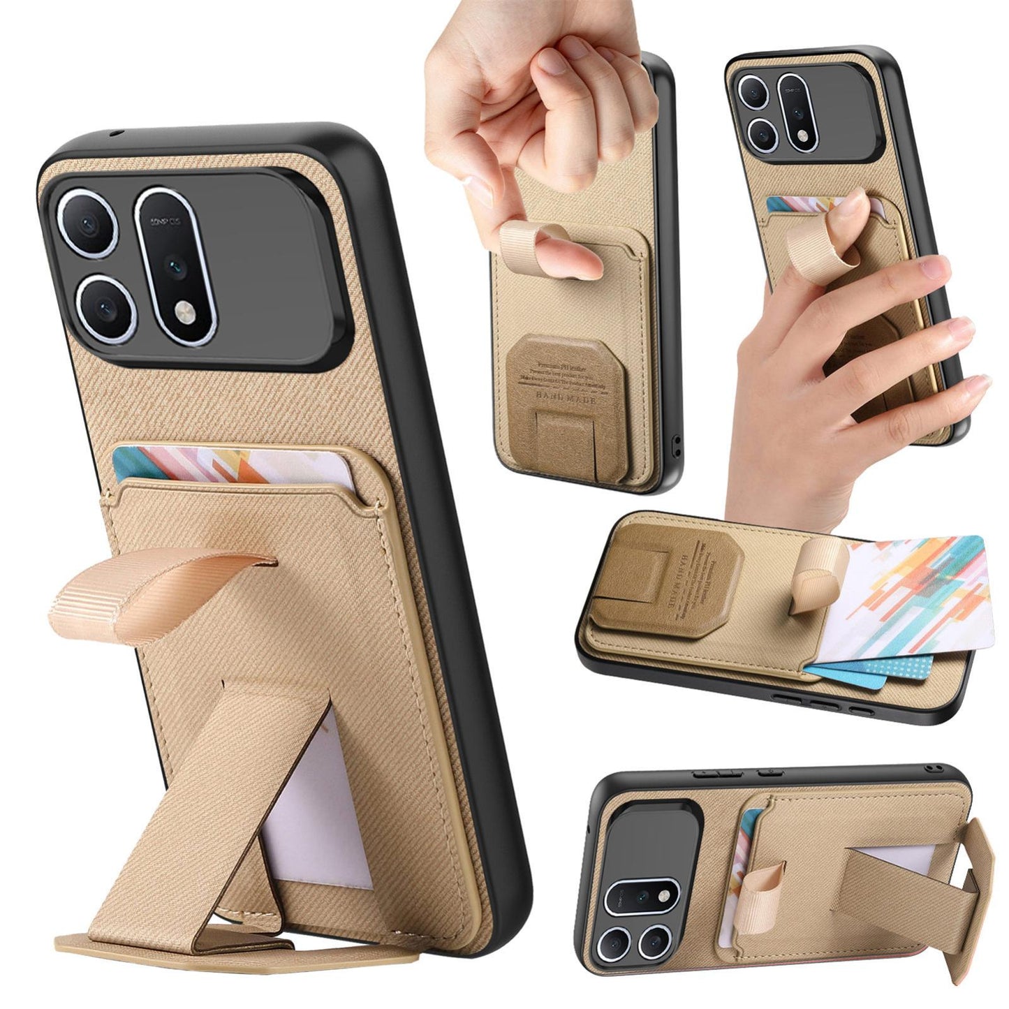 For Honor Win Turbo 5G Twill Fabric Card Bag Fold Holder Phone Case(Khaki)