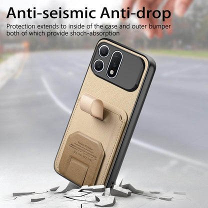 For Honor Win Turbo 5G Twill Fabric Card Bag Fold Holder Phone Case(Khaki)