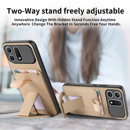 For Honor Win Turbo 5G Twill Fabric Card Bag Fold Holder Phone Case(Khaki)
