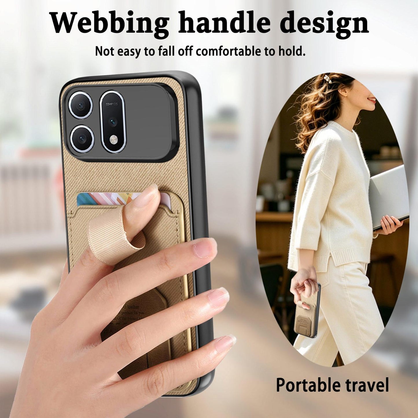 For Honor Win Turbo 5G Twill Fabric Card Bag Fold Holder Phone Case(Khaki)