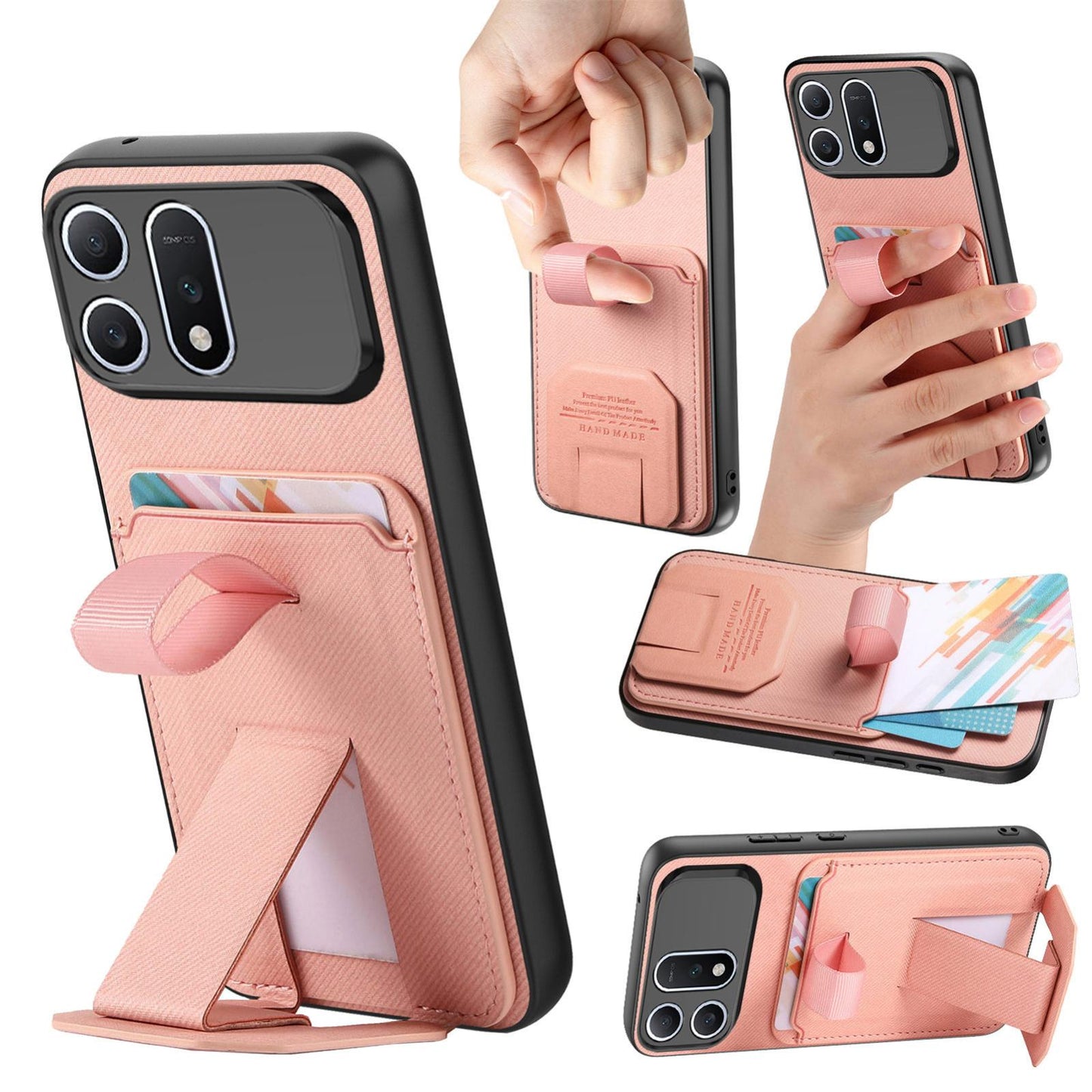 For Honor Win Turbo 5G Twill Fabric Card Bag Fold Holder Phone Case(Pink)